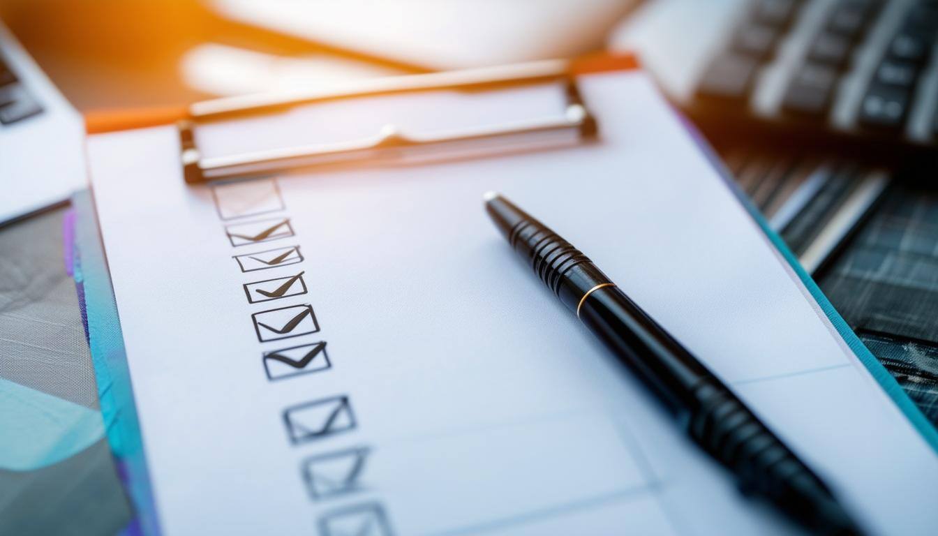a checklist with no words with a pen and a business professional background a checklist with no words with a pen and a business professional background