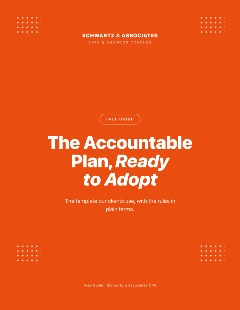 Cover of The Accountable Plan, Ready to Adopt guide from Schwartz & Associates CPA